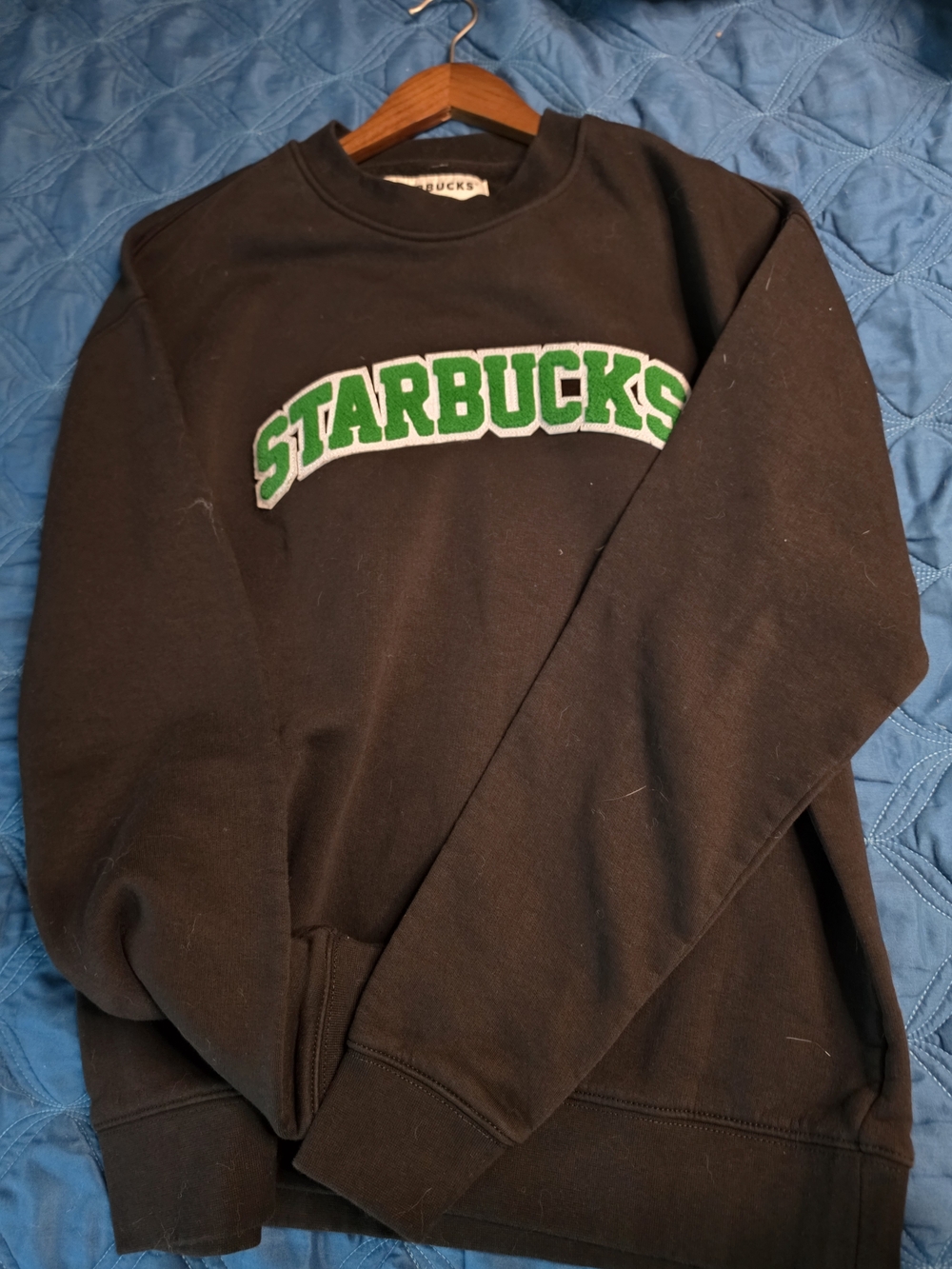 Starbucks Black Crewneck Sweater with Green Lettering NWOT
